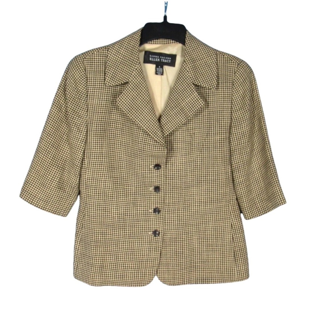 LINDA ALLARD ELLEN TRACY Wool/Linen HOUNDSTOOTH Button-Up SUIT JACKET Blazer 4